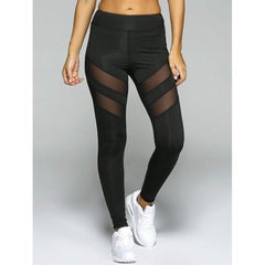 See-Through Tight Sport Running Leggings - Black L