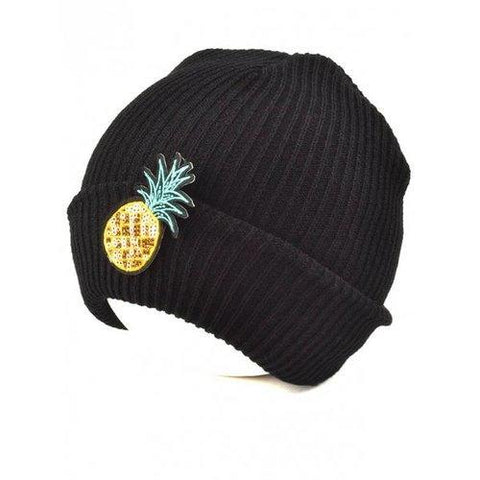 Outdoor Pineapple Shape Sequins Knitted Beanie - Black