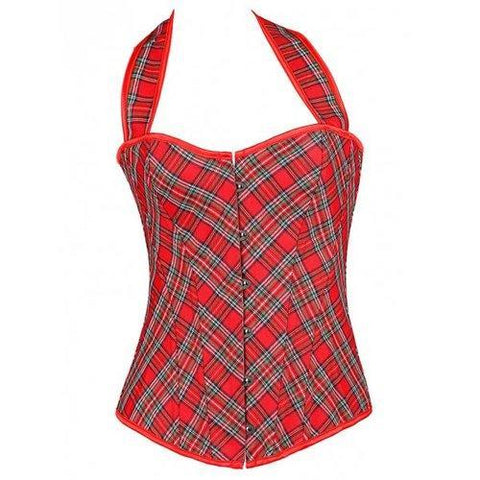 Halter Plaid Lace-Up Corset - Red 2xl