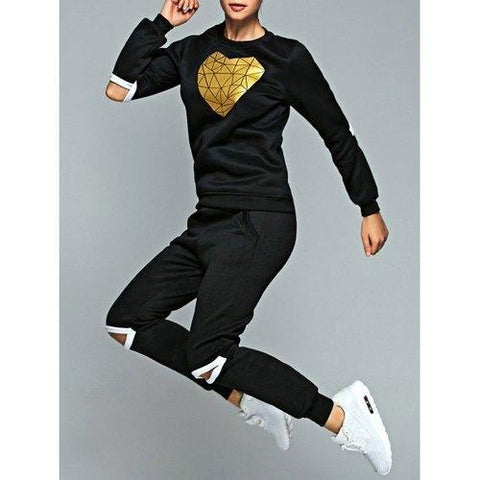 Heart Sweatshirt and Cut Out Jogger Pants - Black L