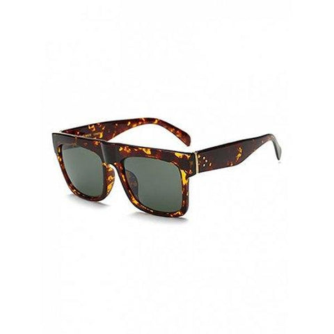 Rectangle Faux Amber Polarized Sunglasses - Sage Green