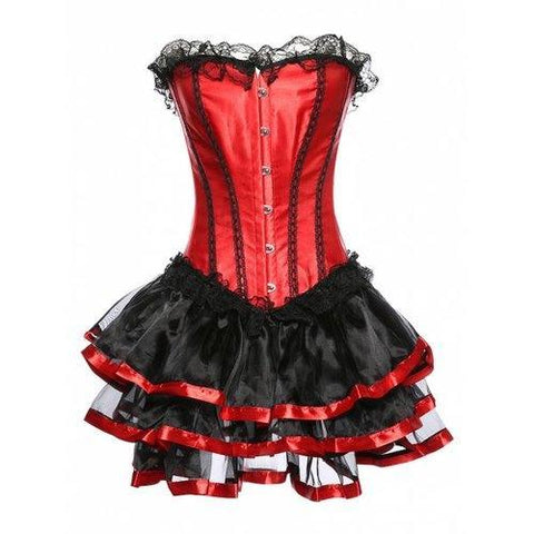 Strapless Layered Lace Spliced Corset - Red 4xl