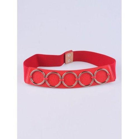 Coat Wear Tiered Matel Ring Buckle Stretch Belt - Red