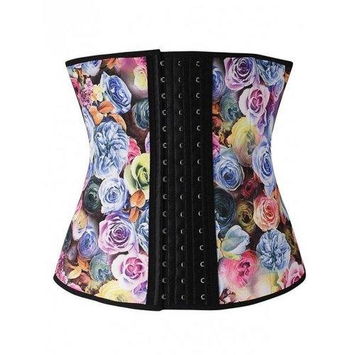 Steel Floral Print Waist Training Corset - Black M