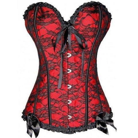 Bowknot Lace Steel Boned Corset - Red 4xl
