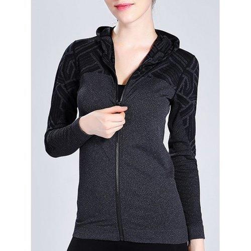 Color Block Zip Up Yoga Hoodie - Gray S