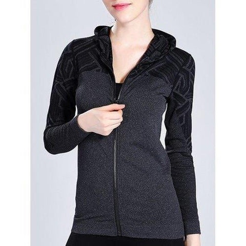 Color Block Zip Up Yoga Hoodie - Gray S