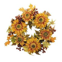 24" Autumn Harvest Sunflower Berry Wreath - Unlit