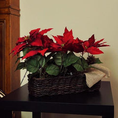 24" Red Christmas Poinsetta Floral Wicker Basket