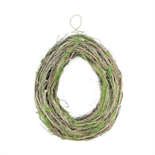 15.5" Brown Grapevine  Twig and Green Moss Egg-Shaped Artificial Spring Wreath