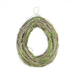 15.5" Brown Grapevine  Twig and Green Moss Egg-Shaped Artificial Spring Wreath