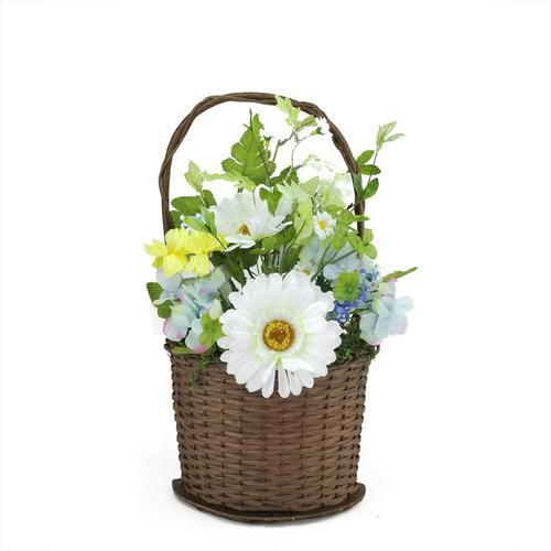 14.5" Lakeside Blue & White Silk Mixed Flower Artificial Spring Floral Arrangement in Basket