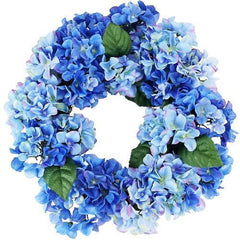 22" Decorative Blue and Green Artificial Floral Hydrangea Wreath - Unlit