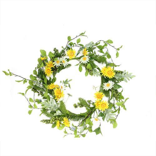 24" Decorative White and Yellow Field Daisy  Blossom and Berry Artificial Floral Wreath - Unlit