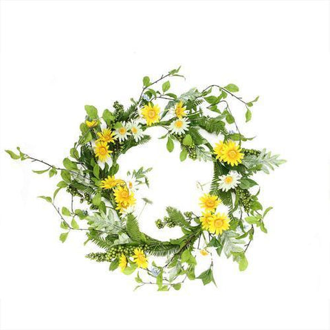 24" Decorative White and Yellow Field Daisy  Blossom and Berry Artificial Floral Wreath - Unlit