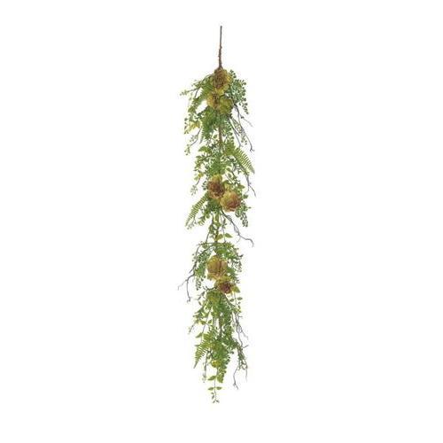5' Green and Burgundy Red Artificial Succulent Plant and Mixed Fern Garland