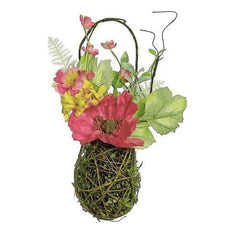 12" Decorative Red Poppy and Orange Wildflower Artificial Floral Hanging Basket Wall Decor