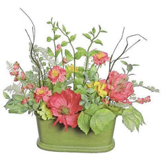 15" Red Poppy and Orange Wildflower Artificial Floral Table Top Decoration with Oval Pot