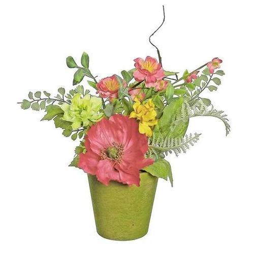 12" Red Poppy and Orange Wildflower Artificial Floral Table Top Decoration with Round Pot