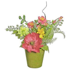 12" Red Poppy and Orange Wildflower Artificial Floral Table Top Decoration with Round Pot