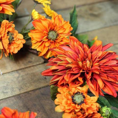 22" Autumn Harvest Orange Mums and Yellow Daisies Floral Wreath - Unlit