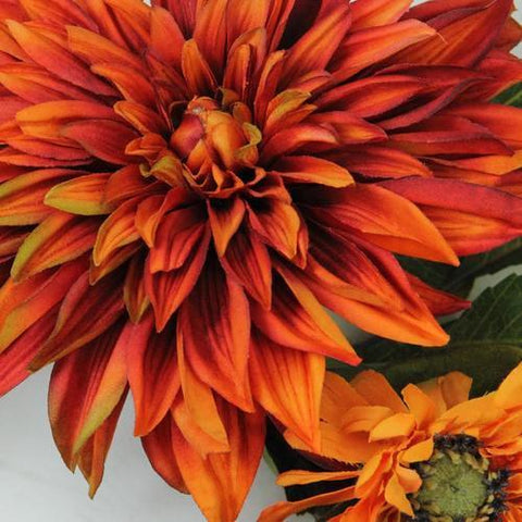 22" Autumn Harvest Orange Mums and Yellow Daisies Floral Wreath - Unlit