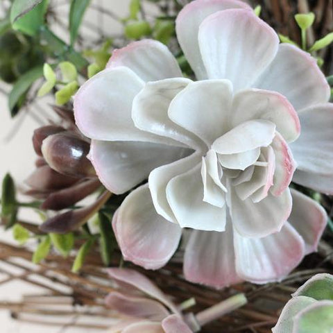 22" Decorative Succulent Mix Spiral Vine Artifial Wreath - Unlit