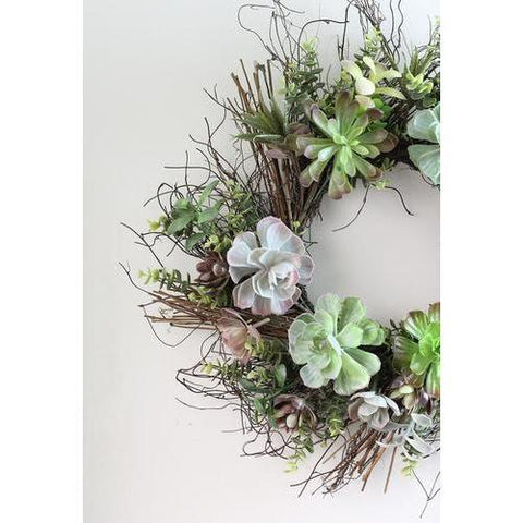 22" Decorative Succulent Mix Spiral Vine Artifial Wreath - Unlit