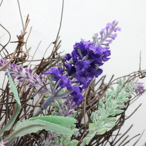 22" Blooming Purple Artificial Lavender and Heather on a Spiral Vine Wreath