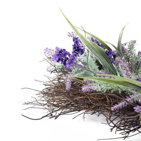 22" Blooming Purple Artificial Lavender and Heather on a Spiral Vine Wreath