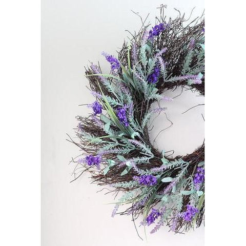 22" Blooming Purple Artificial Lavender and Heather on a Spiral Vine Wreath