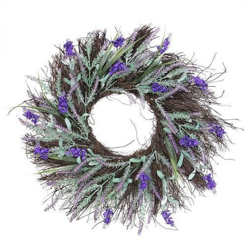 22" Blooming Purple Artificial Lavender and Heather on a Spiral Vine Wreath