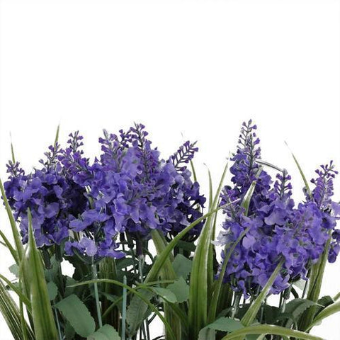 12" Artificial Lavender Arrangement in Decorative Distressed Blue Pot