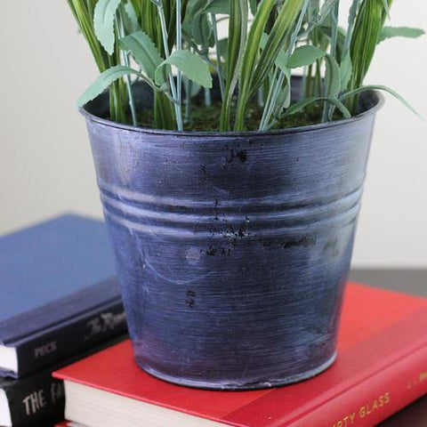 12" Artificial Lavender Arrangement in Decorative Distressed Blue Pot