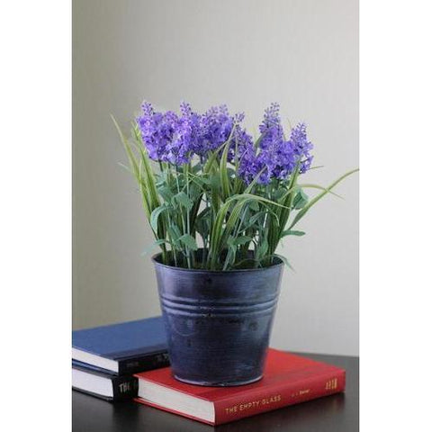 12" Artificial Lavender Arrangement in Decorative Distressed Blue Pot