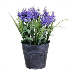 12" Artificial Lavender Arrangement in Decorative Distressed Blue Pot