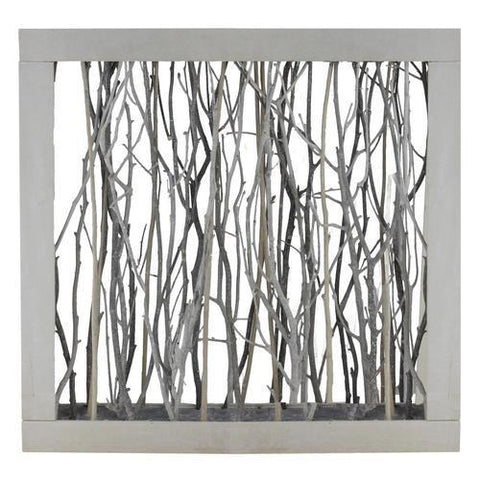 17.75" Thin Standing Birch Twigs in Rustic Wood Frame Table Top Decoration