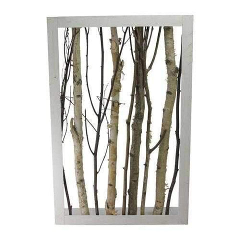 28.25" Rustic Chic Mixed Branches in a White Wooden Frame Wall Decoration