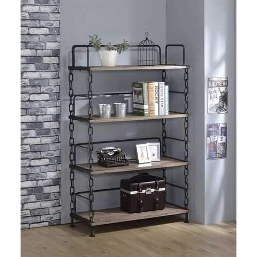 Acme Jodie Bookshelf, Rustic Oak & Antique Black