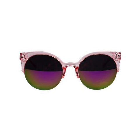 Purple Half Frame Round Sunglasses with Mirror Lens