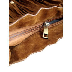 Brown Suedette Plait Beaded Tassel Shoulder Bag