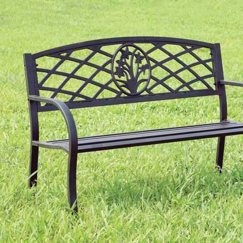Minot Slated Seat Patio Bench, Black