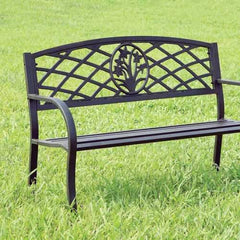 Minot Slated Seat Patio Bench, Black