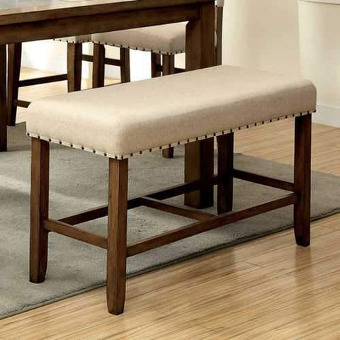 Melston II Counter Height Bench With Ivory Flax Fabric, Natural Tone