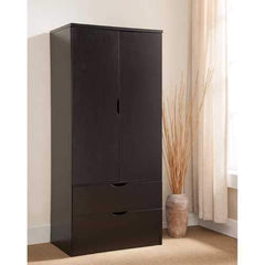 Spacious Two Door Wardrobe With Hanging Clothing Storage, Dark Brown.