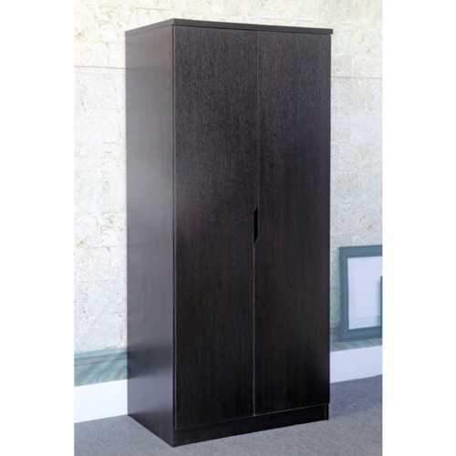 Sophisticated Dark Brown Finish 2 Magnet Closing Door Wardrobe With Hanging Rail.