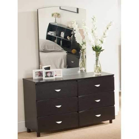 Commodious Dresser With 6 Drawers On Metal Glides, Dark Brown