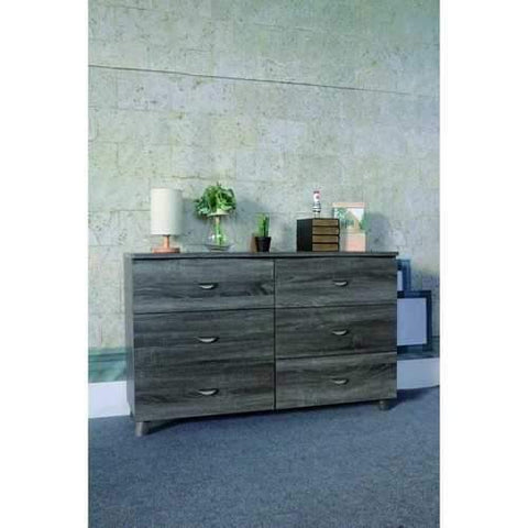Spacious Dresser With Six Storage Drawers On Metal Glides, Gray Finish.