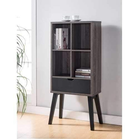 Long Legs Bookcase With One Center Base Drawer, Gray