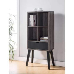 Long Legs Bookcase With One Center Base Drawer, Gray